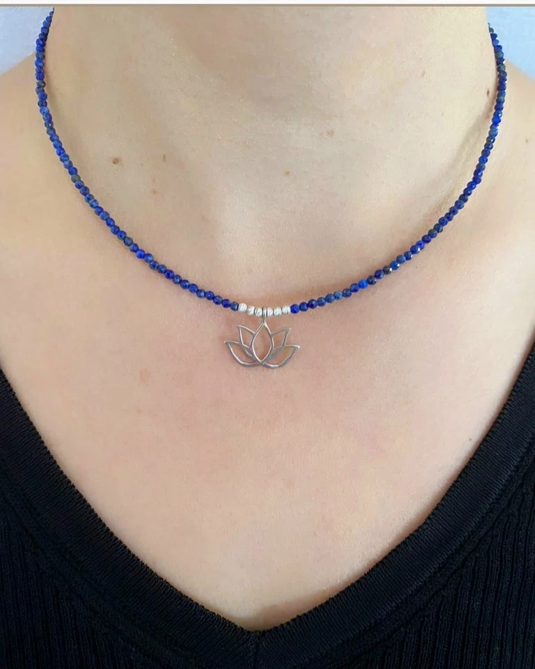 Шикарный драгоценный камень лотос подвеска ожерелье 925 пробы ручной работы - Изображение 2 из 3