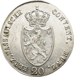 GC: Nassau 20 Kreuzer 1809 L Friedrich August AKS 3 very rare RR EF