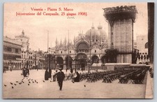 Vintage 1908 Venezia Piazza San Marco Postcard Campanile Reconstruction A314