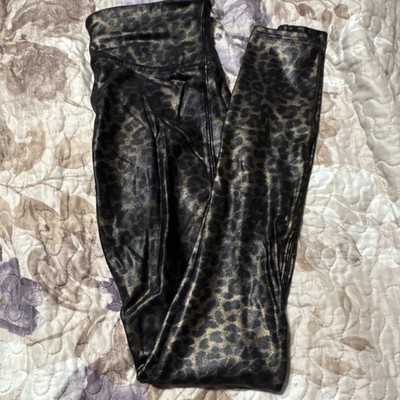 SPANX Women's Leopard Animal Print Ankle Leggings, Black/Brown, Regular Size S
