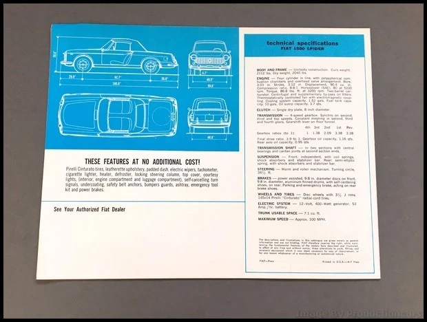 1966 Fiat 1500 Spider Vintage Car Sales Brochure Folder Foto 4 de 4