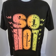 SO HOT Vintage Black Tee Puff Print Text Fading Orange to Yellow Made in USA