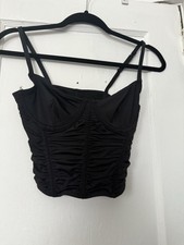 Gilly Hicks Black Ruched Corset Top Crop Bustier Size S Small