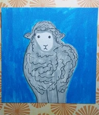 Sheep, Whimsical Animals Signed Art 4x4 GAT Original Painting Hand Painted Decor