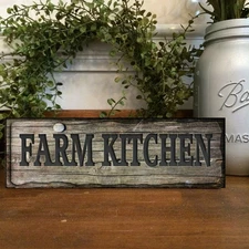 Farm Kitchen   Sign Shelf Sitter Vintage Style Farmhouse Home 8x3x1/8"