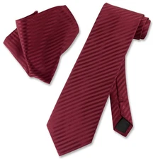 Vesuvio Napoli BURGUNDY Striped NeckTie and Handkerchief Matching Neck Tie Set