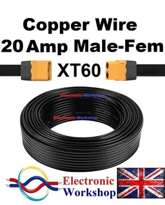 AMASS XT60 Extension 20 Amp Lead Male & Female Copper Wire Cable UK Manufactured - Image 1 of 4