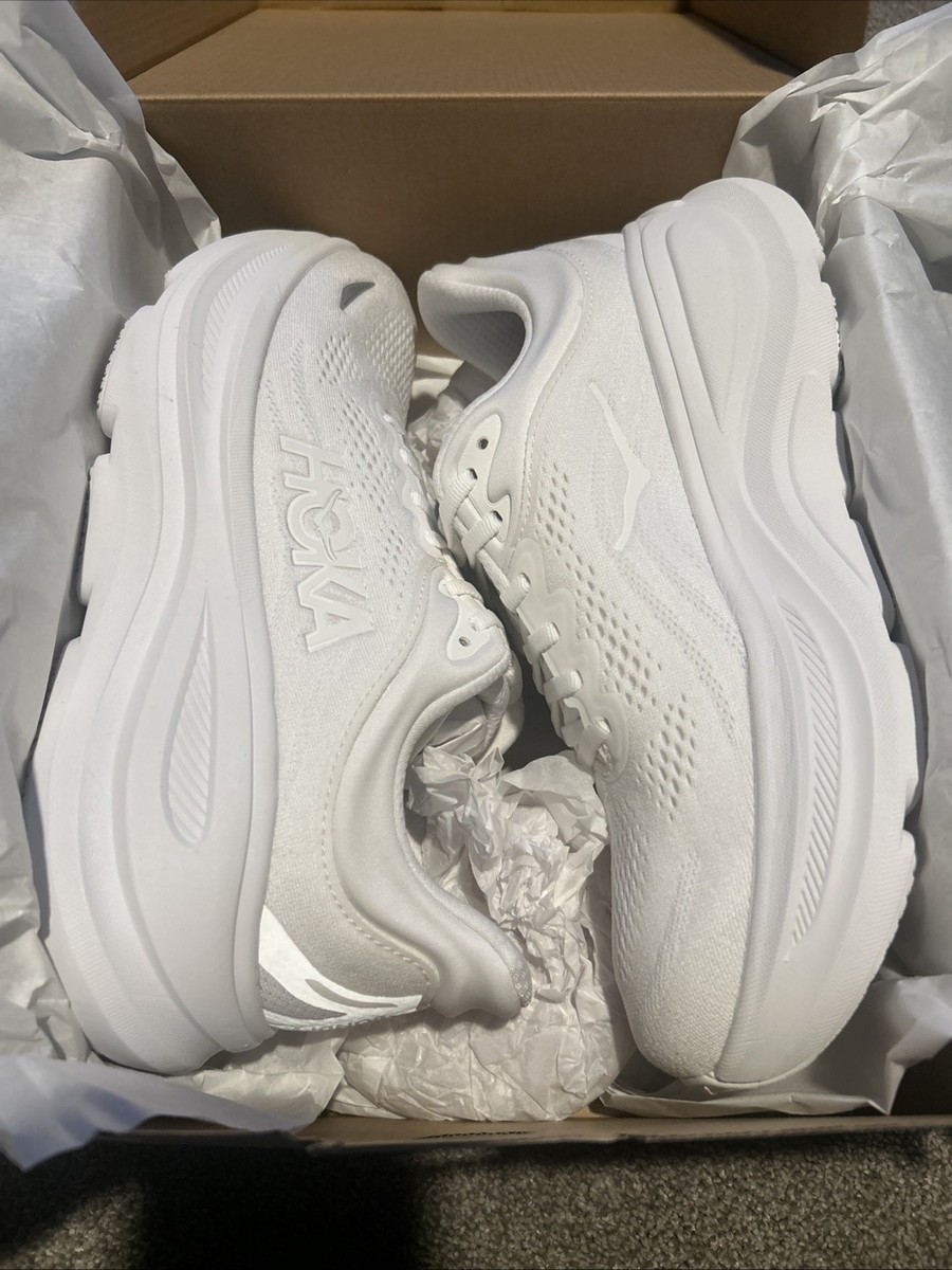 HOKA Bondi 9 White Running Shoes 1162014/ WWH. Women's Size 7 D