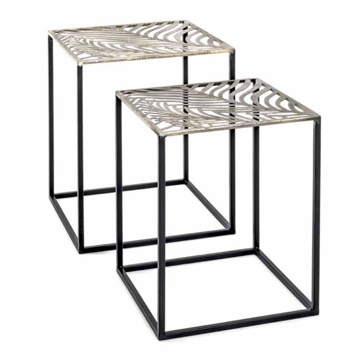 Table d'appoint carree Aglae bronze 50cm, lot de 2 tables gigognes en metal