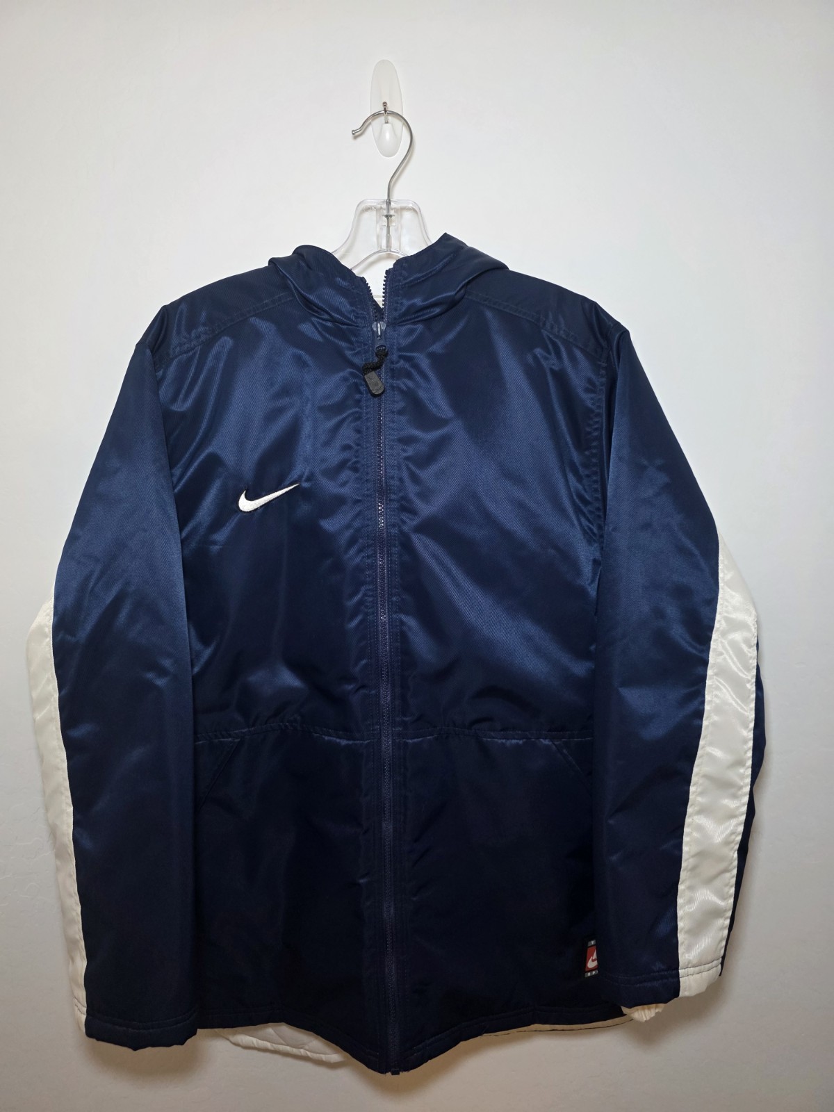 SACAI X NIKE Giacca Nike trapuntata foderata puffer con cappuccio riscaldante blu bianco ricamata XL 18 20