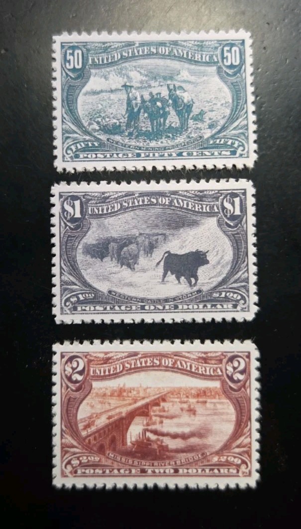 US Stamps SC# 291, 292, 293 1898 Trans-Mississippi Expo Stamp Replica Short Set