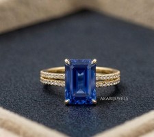 Emerald Cut Lab Created Blue Sapphire Ring 92...
