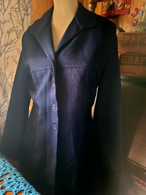 Vintage Allen Samo Women's Navy Blue Blazer Size M Made In USA Button Front