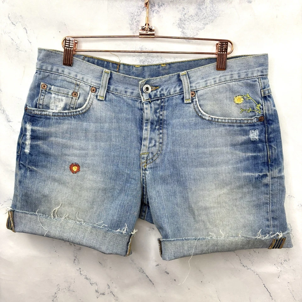 Vintage Lucky brand Denim Shorts sz 28 The Cut Off Floral Embroidery Daisy Dukes - Image 3 of 4