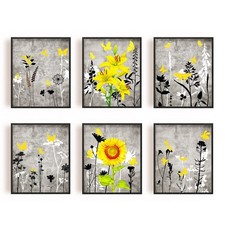 Blumen Leinwand Wandbild Abstrakt Wandbilder Gelb Schmetterling Poster Gemälde