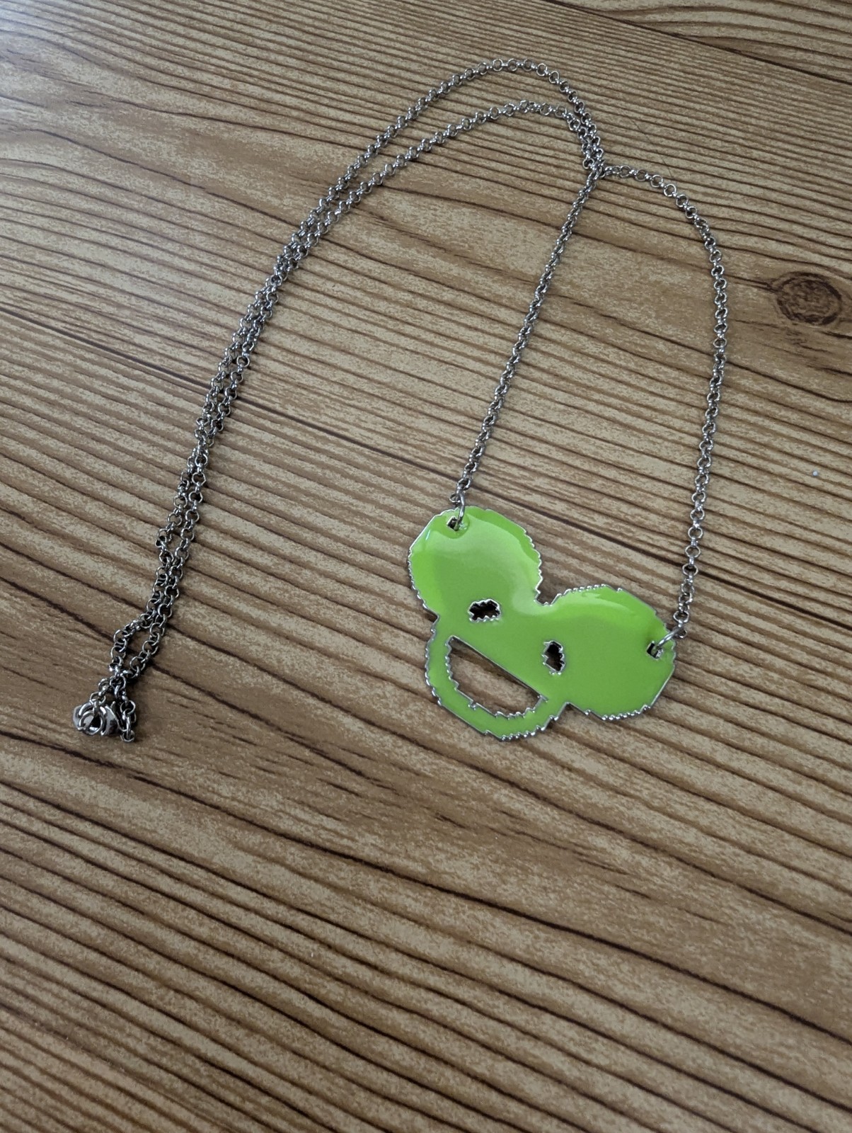 Green Pixel Mau5head Enamel Necklace