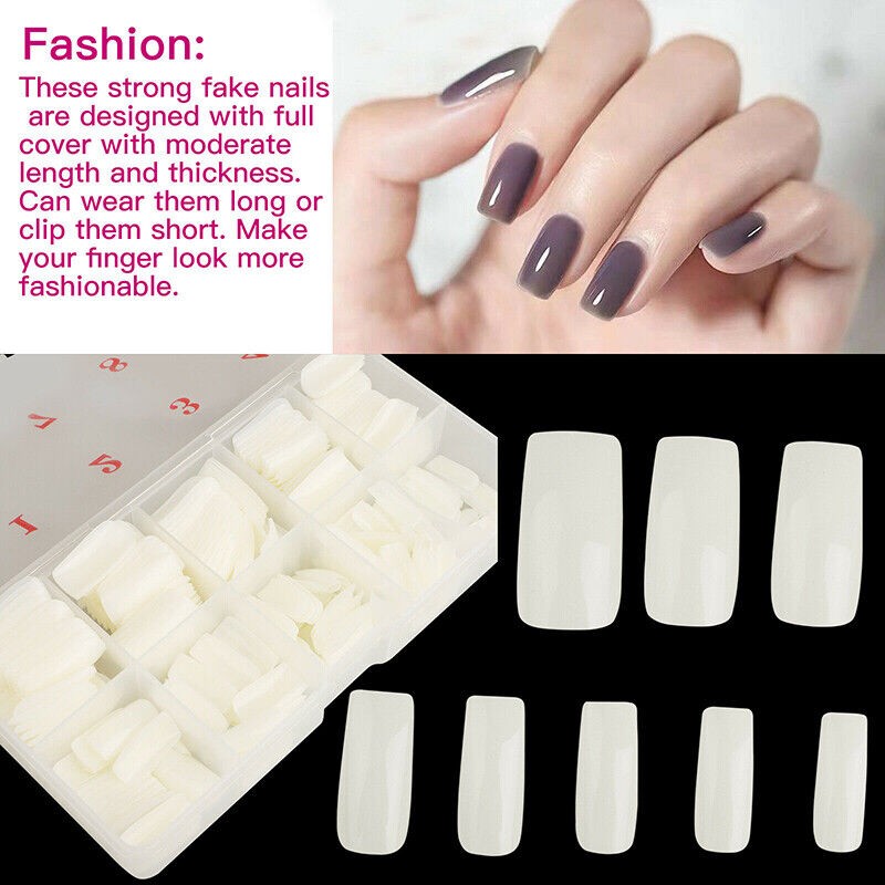 500Pcs/Box Fashion Manicure Full Cover Natural False Nails Fake Tips Tools