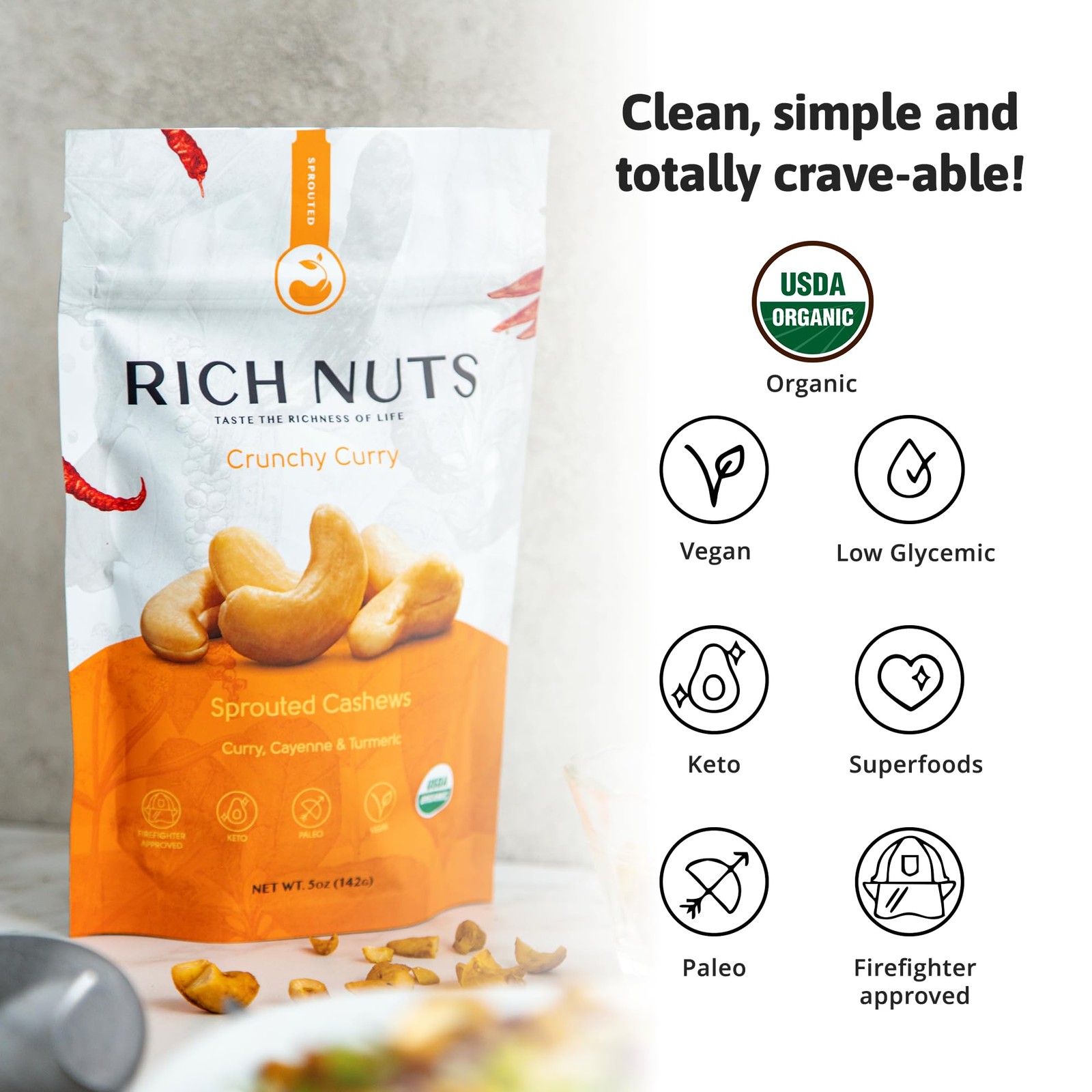 Crunchy Curry Gourmet Sprouted Cashews | Vegan, Paleo, Keto | Curry Powder, C...