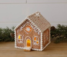 New Christmas WHITE FROSTED STAR GINGERBREAD HOUSE LIGHTED
