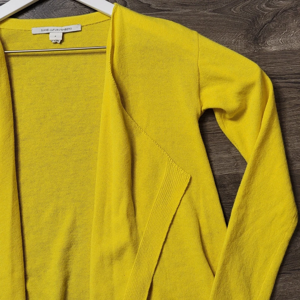 Diane Von Furstenberg Cardigan Womens Petite Yellow Wool Cashmere Open Sweater - Image 3 of 4