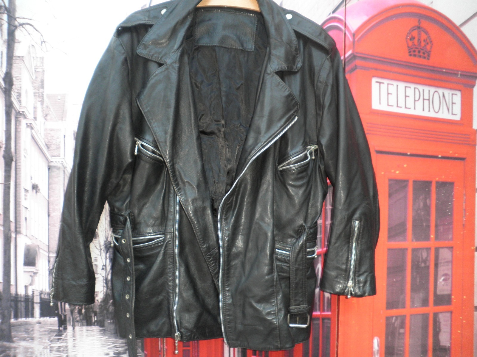 CHAQUETA PIEL 3/4 CHUPA CUERO ROCKER PUNK CHAQUETON MOTERO BIKER HARLEY TALLA M