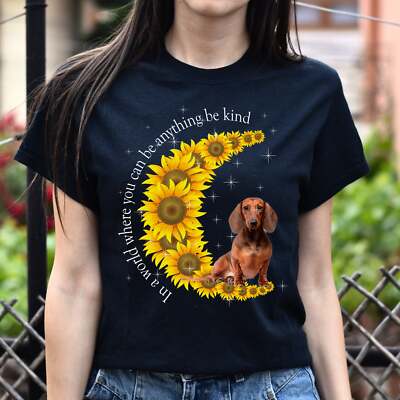 Be kind - dog on sunflower moon Unisex t-shirt gift black navy dark heather