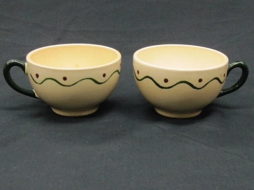 Set of 2 Poppytrail Green Rooster Coffee Cups Metlox Californi Provincial CHN#57