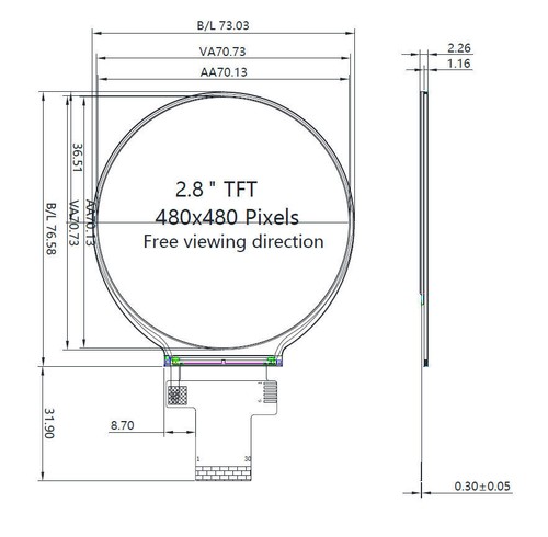 2.8 inch 480x480 MIPI Round Circle Screen IPS TFT LCD Display ST7701s - Picture 5 of 8