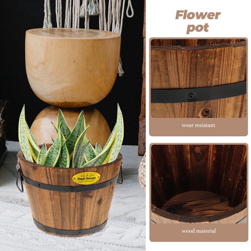 Wishing Well Planter Wood Bucket Planter Decorative Planter Wood Plant Pots Box - 第 4/12 張圖片