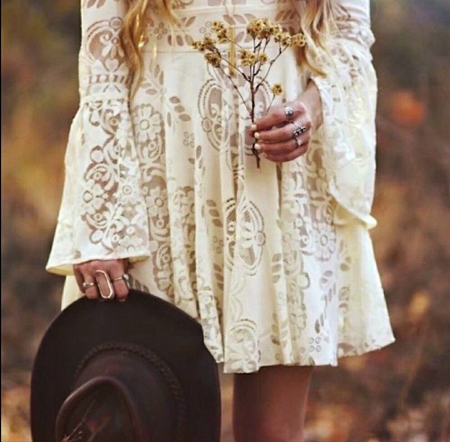 FREE PEOPLE Lover's Folk Song Cream lace Bell Sle… - image 3