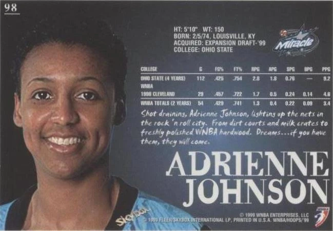 1999 WNBA Hoops Skybox - Adrienne Johnson #98