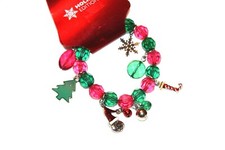 Holiday Editions Christmas Stretchable Red Green Bead Charm Bracelet