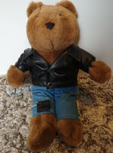 Peluche ours veste noire jean bleu et chaîne avec portefeuille  - Photo 1 sur 7