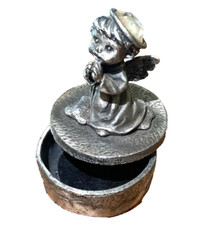 VINTAGE PEWTER PRAYING ANGEL TOOTH FAIRY w/ RHINESTONE HALO TRINKET KEEPSAKE BOX