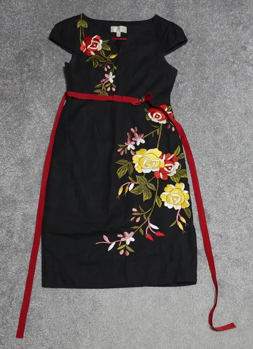 embroidered black tie dress Black Floral Embroidered Tie-front Cord Eden Mini Dress main image 1