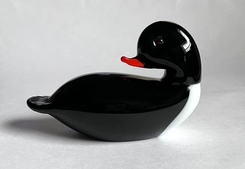 Vintage Arte Murano ICET  Black & White Decorative Art Glass Duck Figurine