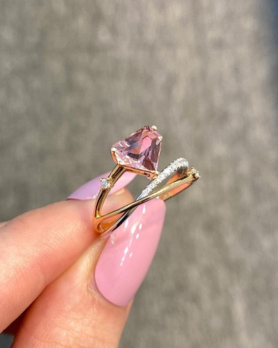 Graduation gift ring, unique design ring pentagon shape tourmaline silver ring . - Picture 2 of 4