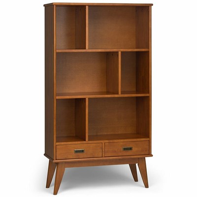 Simpli Home Draper 6 Cubby Bookcase in Teak Brown
