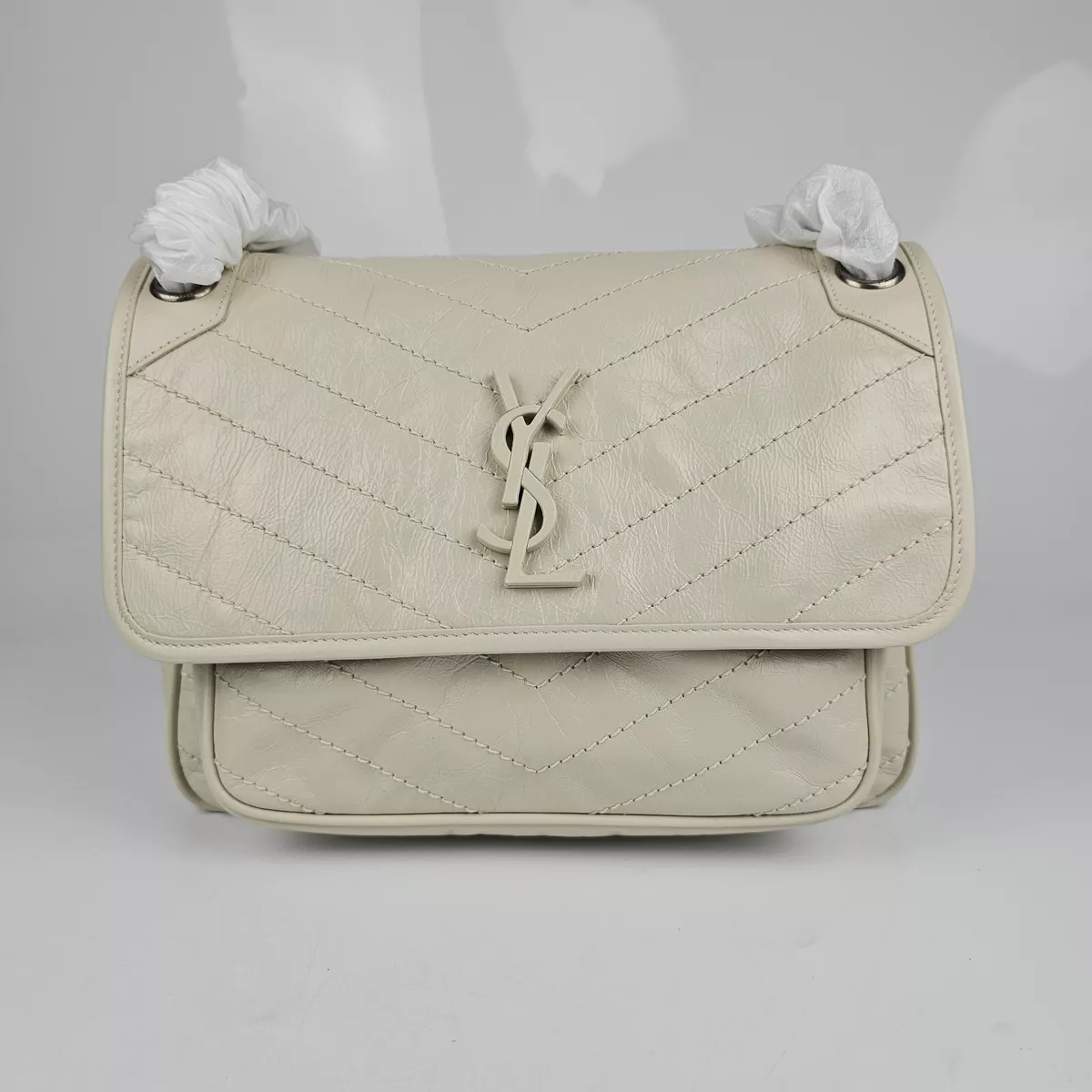 Saint Laurent Medium Niki Monogram Blanc Vintage Leather Bag New