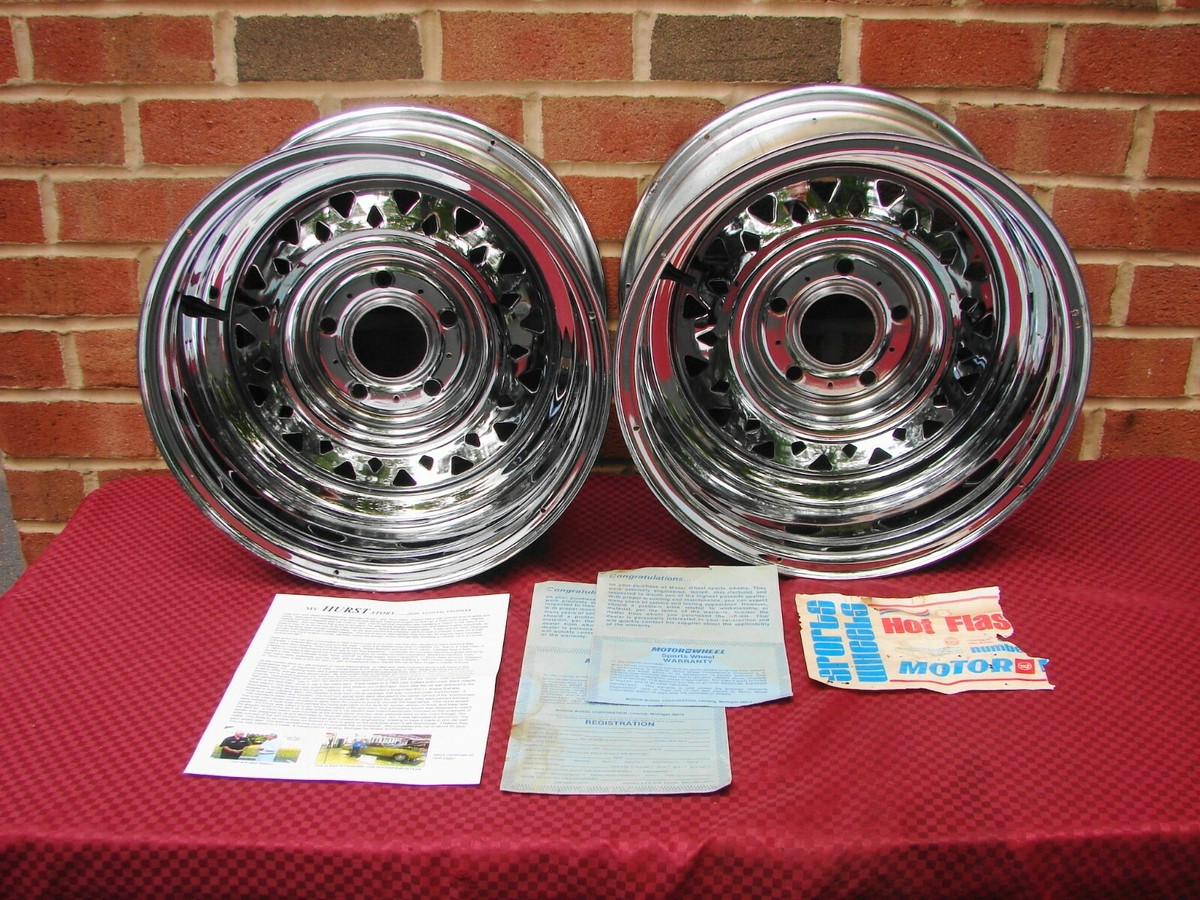VINTAGE MOTOR WHEEL CORP HOT FLASH 15X8 4X4.75BC CHROME REVERSE