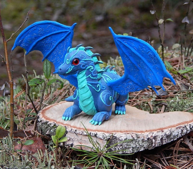 BLUE DRAGON フィギュア 非売品 Blue dragon figure sculpture handmade of clay fantasy