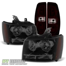 2007-2013 Chevy Avalanche Blk Smoke Headlights Headlamps+Tail Lights Brake Lamps