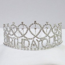 Silver Rhinestone Crystal Birthday Queen Tiara Crown