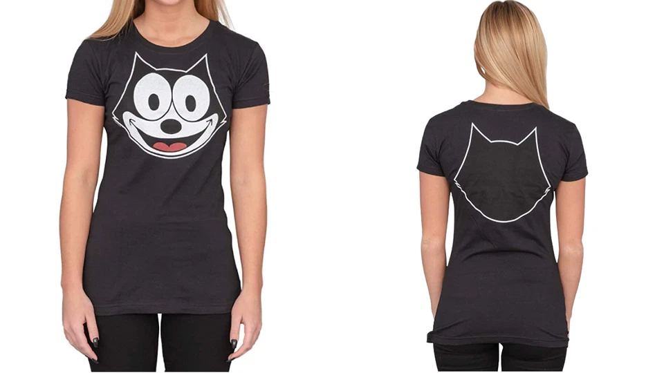 Camiseta Camiseta Juniors Negra Dibujos Animados Programa de TV Félix el Gato Cara y Espalda Contorno Foto 2 de 2