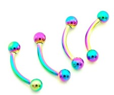 5 pc 16G 14G RAINBOW STEEL BALL EYEBROW CURVED BARBELL BELLY EAR RING VCH Jewely