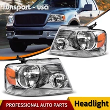 For 2004-2008 Ford F150 Headlights Assembly Chrome Housing Amber Reflector