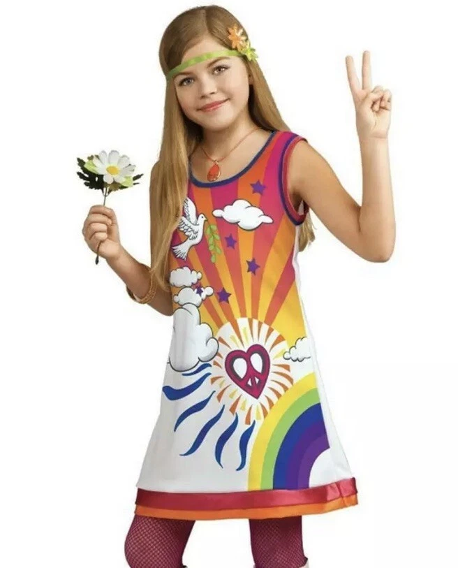 Vestido fantasia Sunshine Dreamer anos 60/70 hippie meninas tamanho M 8/10 Groovy CHOP - Imagem 2 de 3