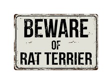 477VS Beware Of Rat Terrier 8 "x 12" Vintage Aluminum Retro Metal Sign