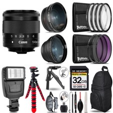 Canon EF-M 15-45mm f/3.5-6.3 IS STM Lens Graphite 3 Lenses Flash Tripod-32GB Kit
