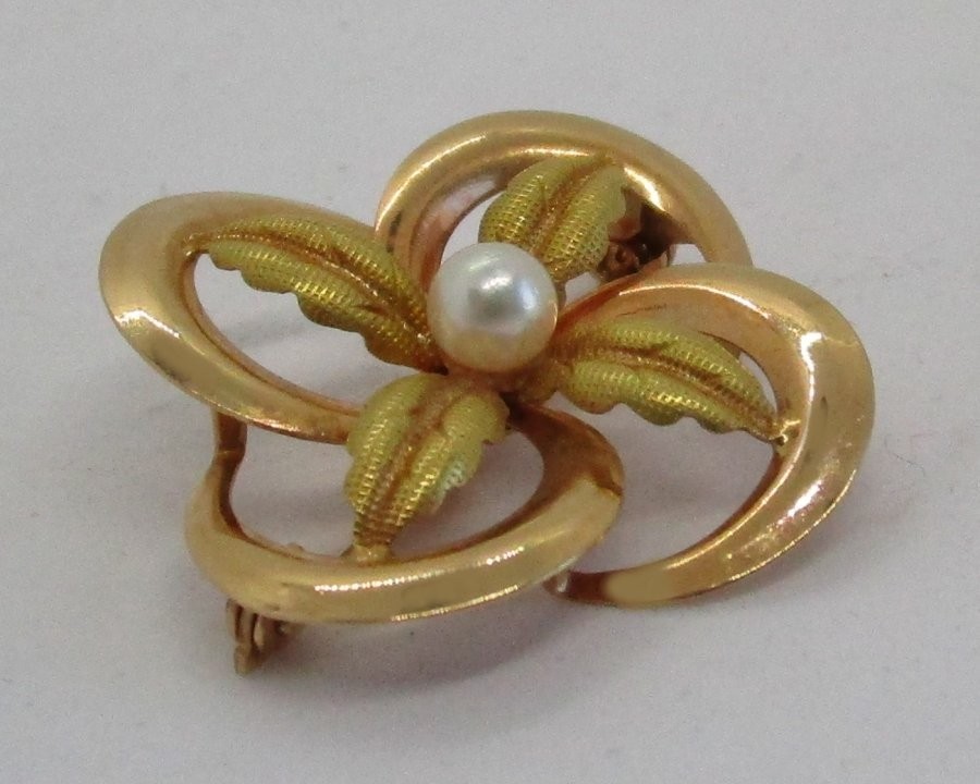 18K Yellow Gold Floral Pin with Pearl 3.7 grams 1 1/4” lot 31f4 | eBay